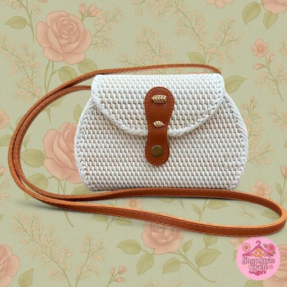 Handbags - Boho Woven Straw Crossbody Bag with Faux Leather Strap – Cottagecore Festival